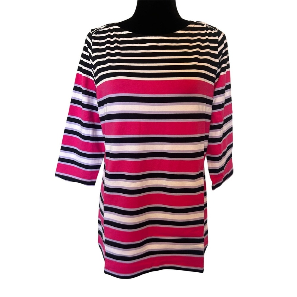 NWT d&co Striped Pink, Black & White Boatneck Women's Top Blouse Size Small